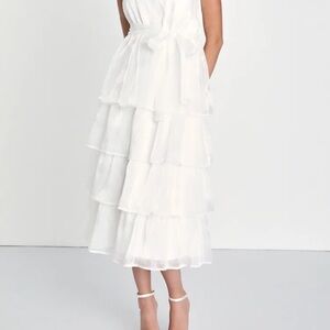 Lulu's White Layered Midi Dress